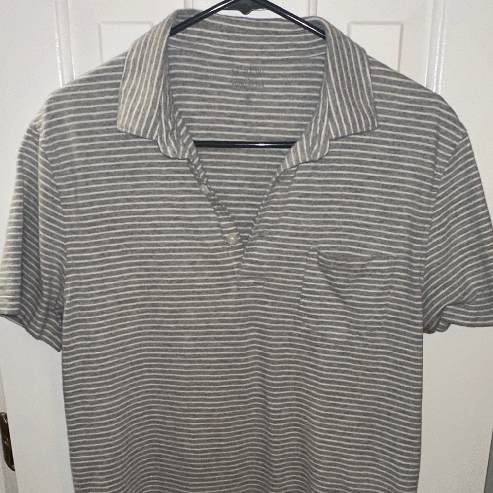 J. Crew Gray and White Striped Polo Shirt